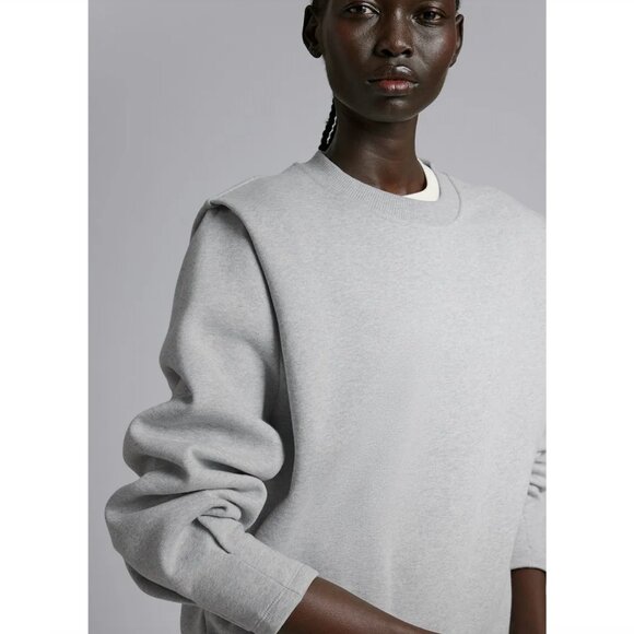 NWT & OTHER STORIES Fitted Pleated-Shoulder Sweatshirt in Grey Melange | Size M - Picture 2 of 3